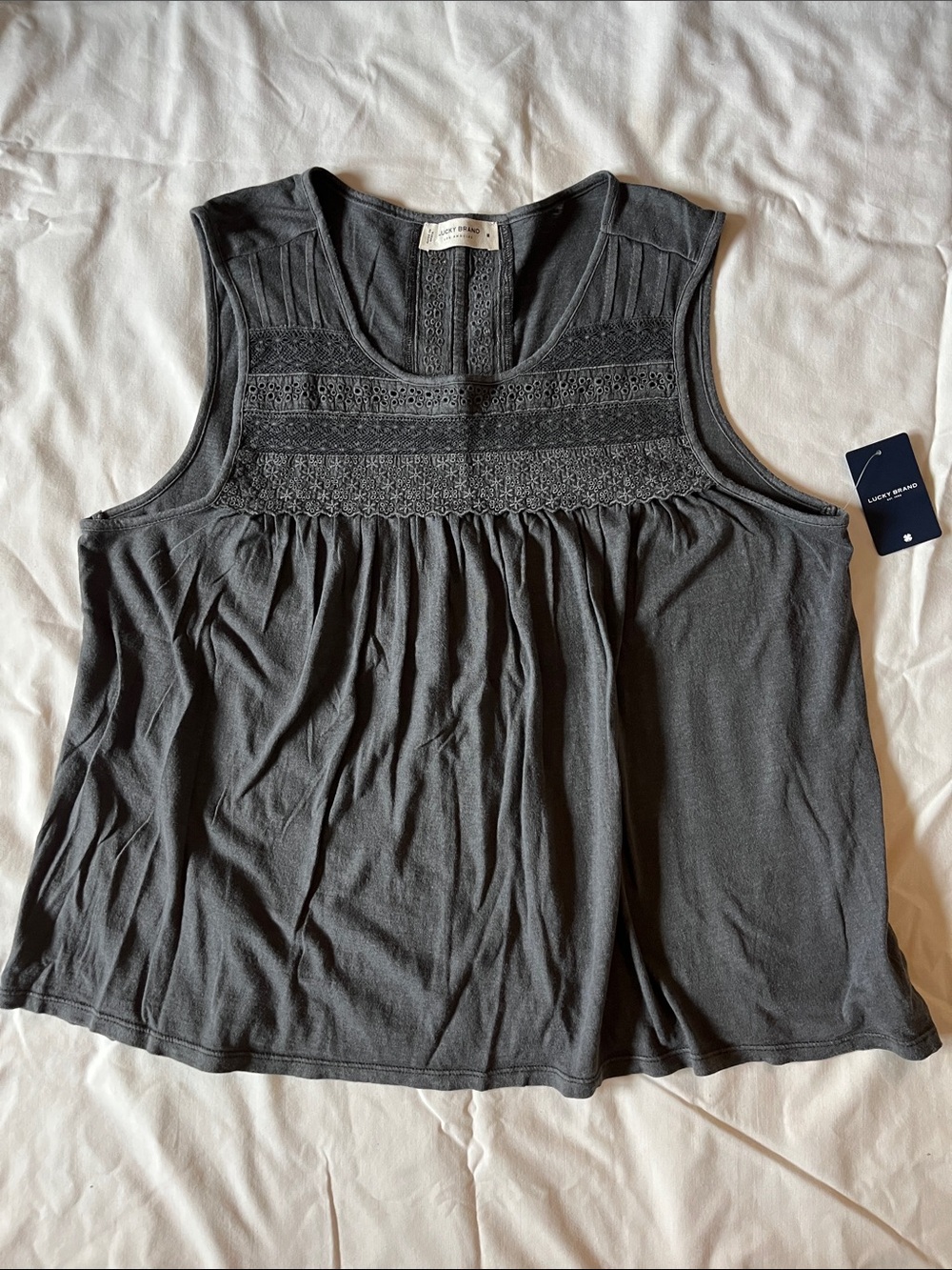 Lucky Brand Charcoal Crochet Yoke Tank Top